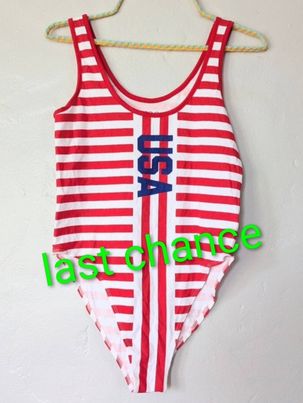 Isaac Morris Red & White Striped USA Graphic Bodysuit NWT Small